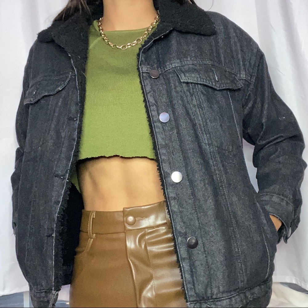 Forever 21 Black Shearling Jean Jacket!